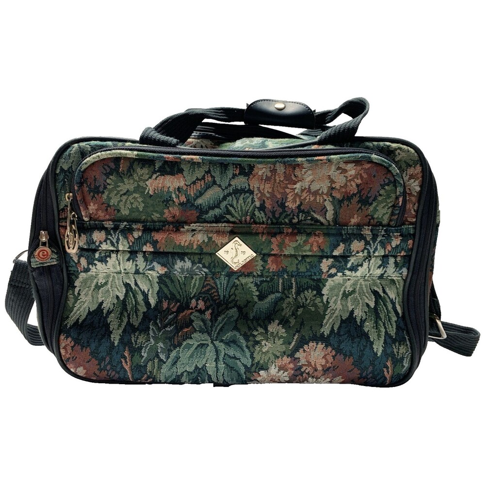 Atlantic Tapestry Weekender Travel Bag – Floral Pattern, Leather Trim